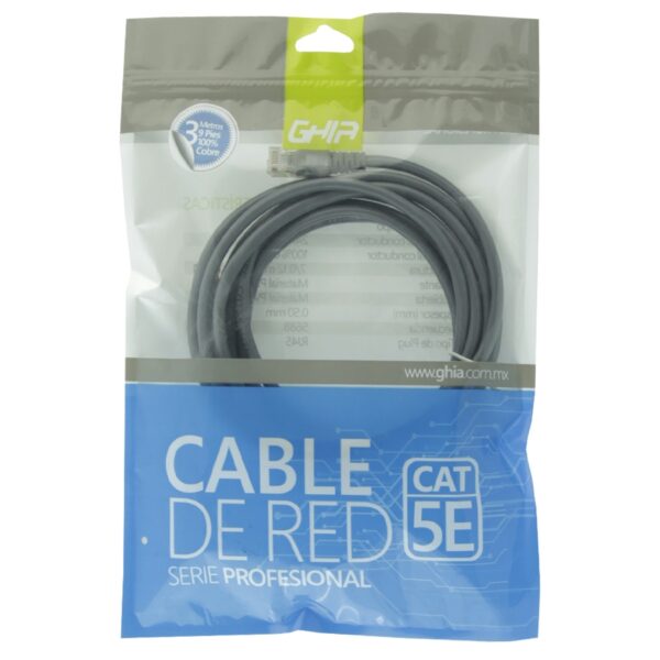 CABLE DE RED UTP CAT5E GHIA 100COBRE GRIS RJ45 3M 9 PIES PATCH CORD - Image 3