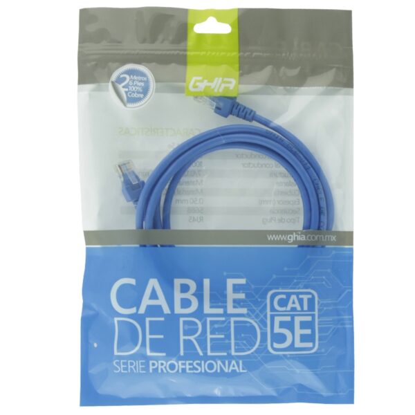 CABLE DE RED UTP CAT5E GHIA 100COBRE AZUL RJ45 2M 6 PIES PATCH CORD - Image 3