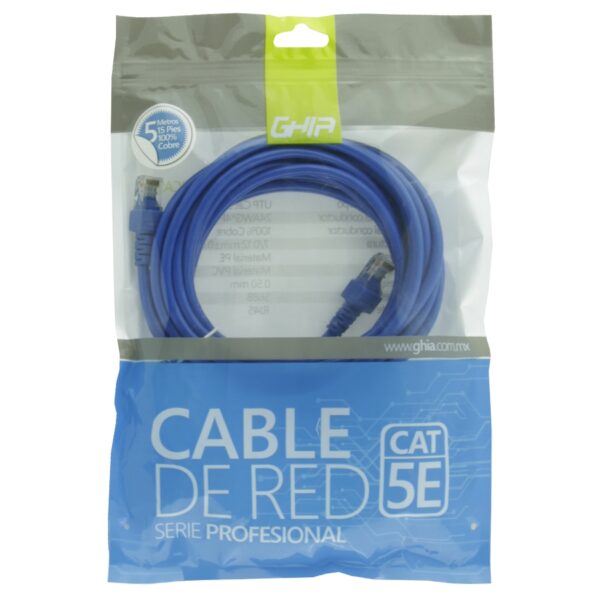 CABLE DE RED UTP CAT5E GHIA 100COBRE AZUL RJ45 5M 15 PIES PATCH CORD - Image 2