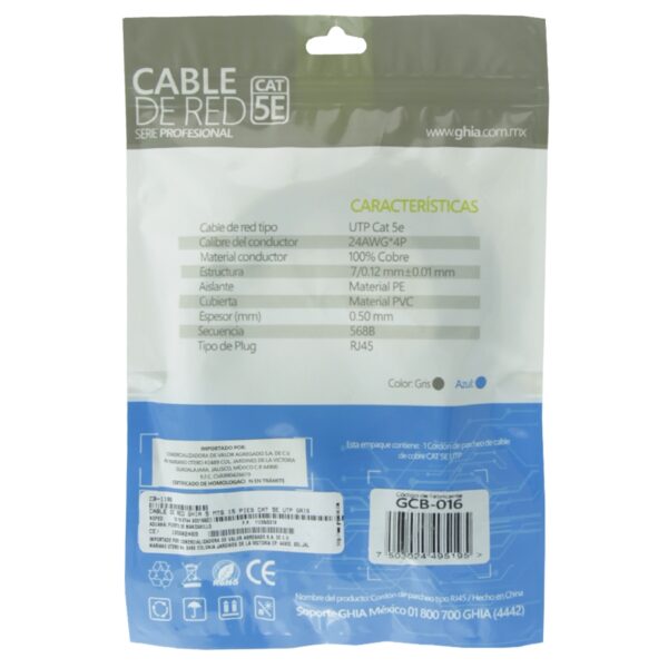 CABLE DE RED UTP CAT5E GHIA 100COBRE GRIS RJ45 7.5M 22.5 PIES PATCH CORD - Image 2