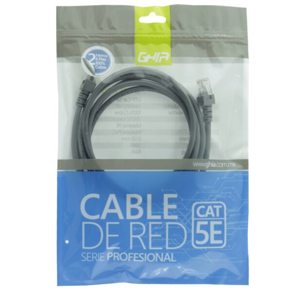 CABLE DE RED UTP CAT5E GHIA 100COBRE GRIS RJ45 2M 6 PIES PATCH CORD