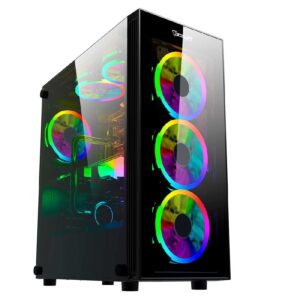 GABINETE GAMER OCELOT/NEGRO/MEDIA TORRE/SOPORTA 6X VENTILADORES 120MM/SOPORTA GPU 350MM/CRISTAL TEMPLADO/SIN FUENTE/ATX