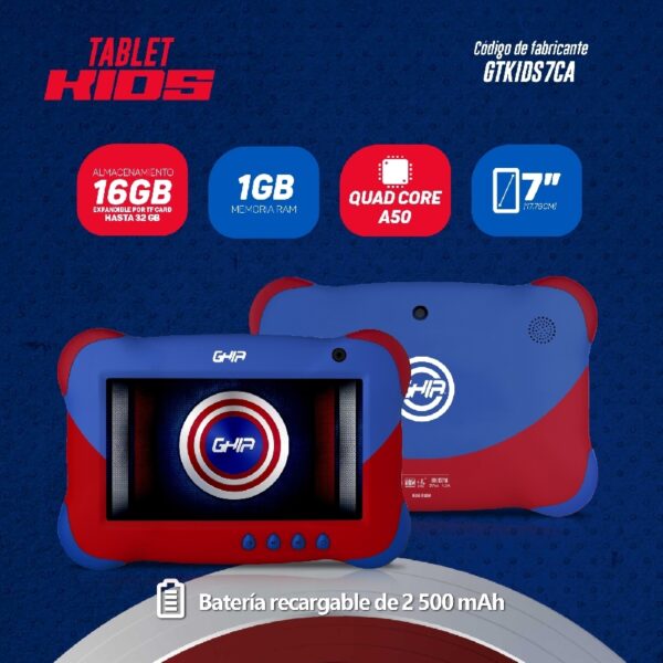 TABLET GHIA 7 KIDS/A50 QUADCORE/1GB RAM/16GB /2CAM/WIFI/BLUETOOTH/2500MAH/ANDROID 9 /AZUL - Image 13