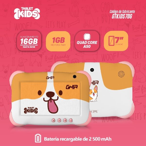TABLET GHIA 7 KIDS/A50 QUADCORE/1GB RAM/16GB /2CAM/WIFI/BLUETOOTH/2500MAH/ANDROID 9 /PERRITO - Image 13