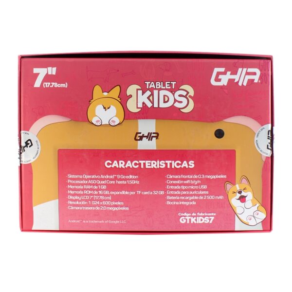 TABLET GHIA 7 KIDS/A50 QUADCORE/1GB RAM/16GB /2CAM/WIFI/BLUETOOTH/2500MAH/ANDROID 9 /PERRITO - Image 15
