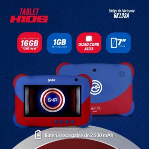 TABLET GHIA 7 KIDS/A133 QUADCORE/1GB RAM/16GB /2CAM/WIFI/BLUETOOTH/2500MAH/ANDROID 11 GO /AZUL